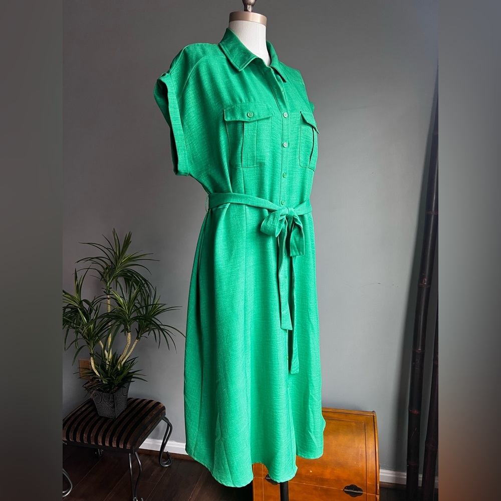 Zoey & Leelo Green Short Sleeve A-Line Belted Women’s Dress Size 1X